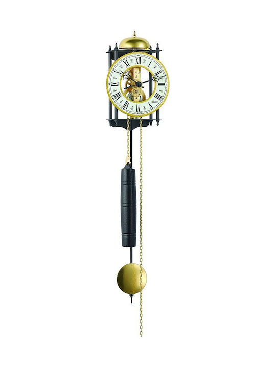 Skeleton Antique Wall Clock Metallic Pendulum Black 15x62cm