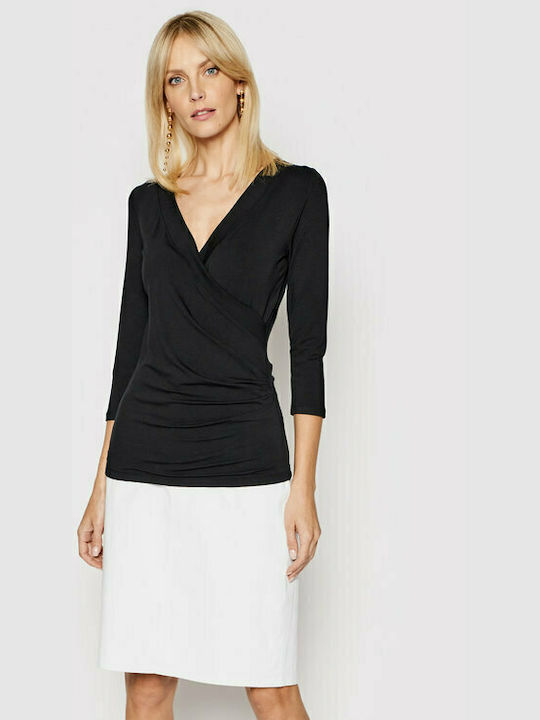 Ralph Lauren Women's Blouse with 3/4 Sleeve & V Neckline Black