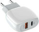 Ldnio Charger with USB-A Port and USB-C Port and Cable Lightning 18W Quick Charge 3.0 / Power Delivery Whites (LD-A2313L)