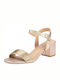 B-Soft Anatomic Women's Sandals with Ankle Strap Gold with Chunky Medium Heel