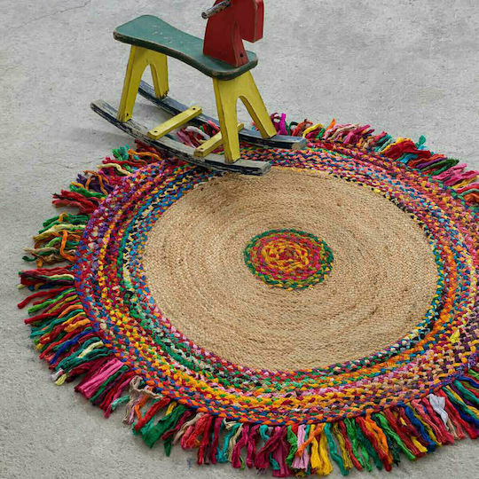 Nima Pueblo Handmade Kids Rug Bej Round with Diameter 120cm