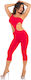 Pink Lipstick Lingerie One Shoulder Cropped Catsuit Ολόσωμο Καλσόν Διχτυωτό Red