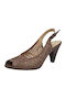 Caprice Anatomic Leather Peep Toe Beige Heels with Strap