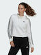 Adidas Essentials 3-Stripes Cropped Hanorac pentru Femei Cu glugă Alb