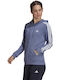 Performance Essentials 3-Stripes Γυναικεία Ζακέτα Φούτερ με Κουκούλα Μπλε