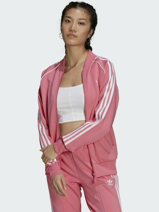 Adidas Primeblue Superstar Γυναικείο Αμάνικο Αθλητικό Μπουφάν Ροζ
