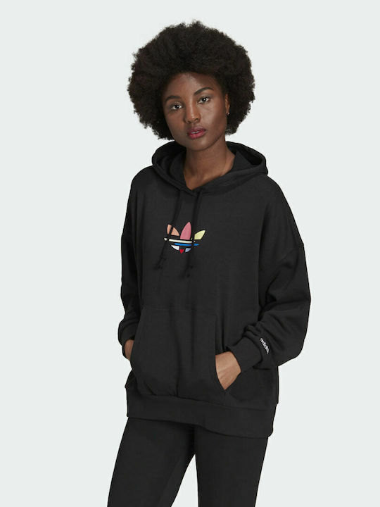 Lang Damen Sweatshirt Kapuzen Schwarz