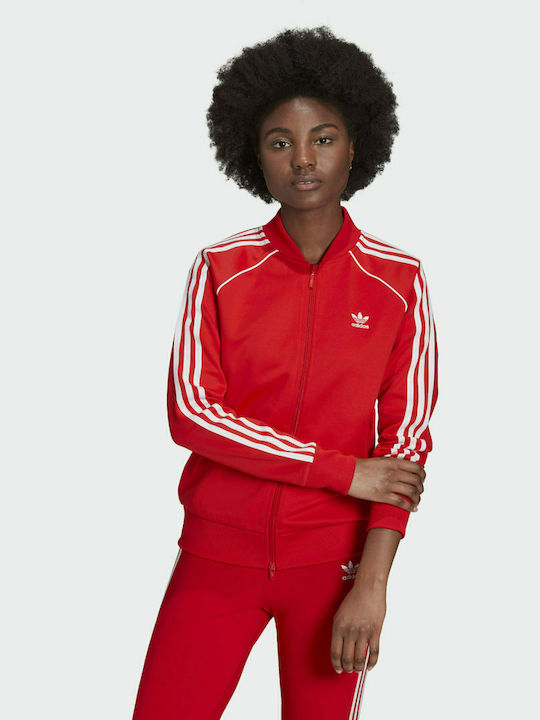 Adidas Primeblue Superstar Κοντό Γυναικείο Bomber Jacket Κόκκινο