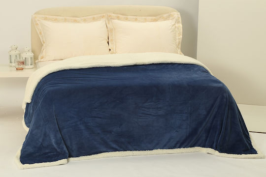 Silk Fashion Zweifarbige Sherpa Decke Übergröße 220x240cm Blau
