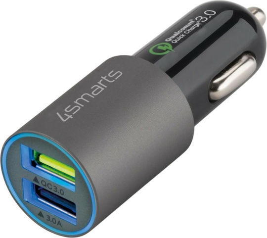 4Smarts Rapid Φορτιστής Αυτοκινήτου 30W 3.1A με Θύρες: 2xUSB και Ακουστικά Bluetooth Γκρι Χρώμα
