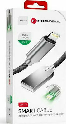 Forcell C801 Braided USB to Lightning Cable Μαύρο 1m