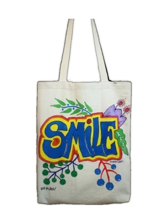 SMILE pictat panza pungă pictat 28X35 handmade, ecologic tote sac, shopper