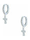 Silver hoop earrings "Dangle Cross"