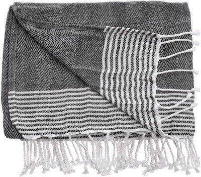 Ble Resort Collection Beach Towel Pareo Black with Fringes 170x90cm.