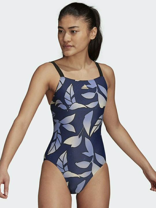 Adidas Floral Wide Strap Swimsuit Nature Victory Blue