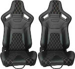 Carner Car Seat Set Bucket Καθίσματα Bucket R8 από Δερματίνη Μαύρα M-Power με Tri-Color Ραφές Καπιτονέ Σετ 2τμχ Black