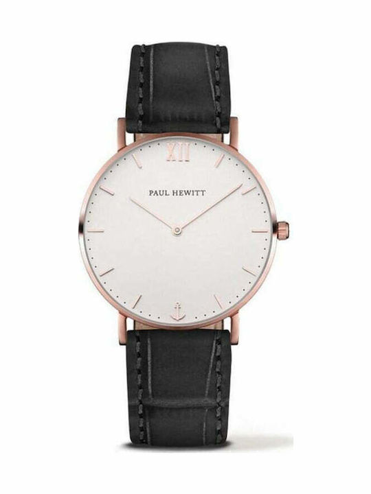 Paul Hewitt Ανδρικό Ρολόι 39mm Μπαταρίας με Μαύρο Δερμάτινο Λουράκι