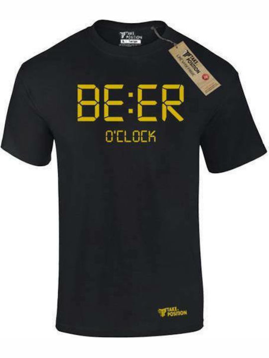 Takeposition Beer O'clock Мъжка тениска с къс ръкав Черно