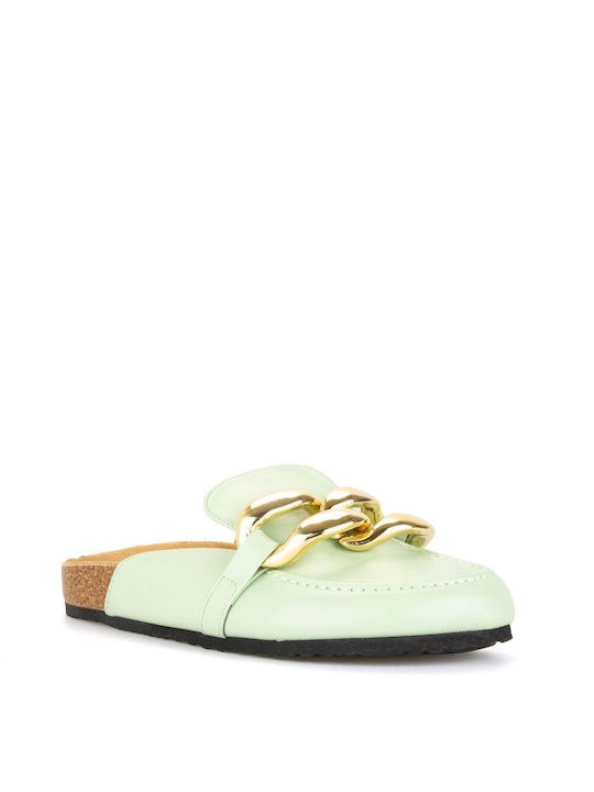 Pistachio Mules with Gold Decorative Green