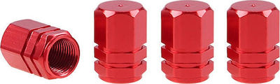 AMiO Car Tire Valve Caps Aluminum Red 4pcs