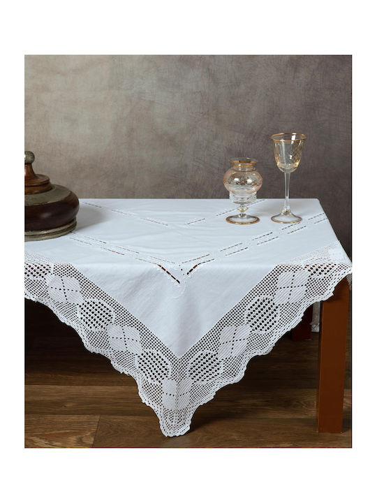 Silk Fashion 6220 Cotton Knitting Tablecloth White 140x140cm