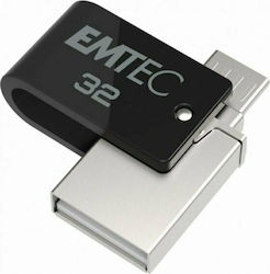 Emtec Dual 32GB USB 2.0 Stick με σύνδεση USB-A & micro USB-B Μαύρο