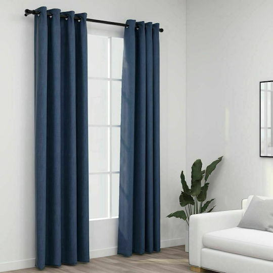 vidaXL Set of Blackout Curtains with Grommets Blue 2 Pieces 140x225cm