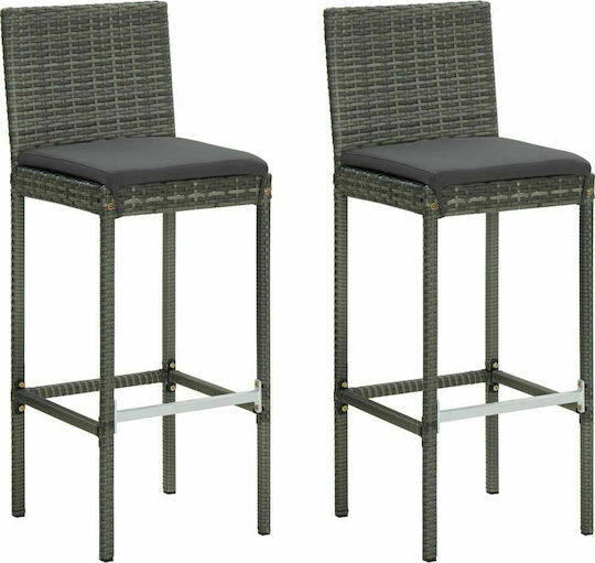 Scaun Rafturi și dulapuri pentru vin de Grădină Rattan cu pernă Gri 2buc 40x44x108cm