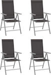 vidaXL Chair Beach Aluminium Black Set of 4pcs