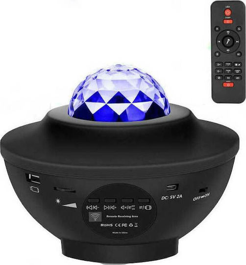 LED Drehend Kinderprojektorlampe Starry Ocean Wave mit Sternenprojektion mit Farbwechsel Schwarz 16x16x12εκ.