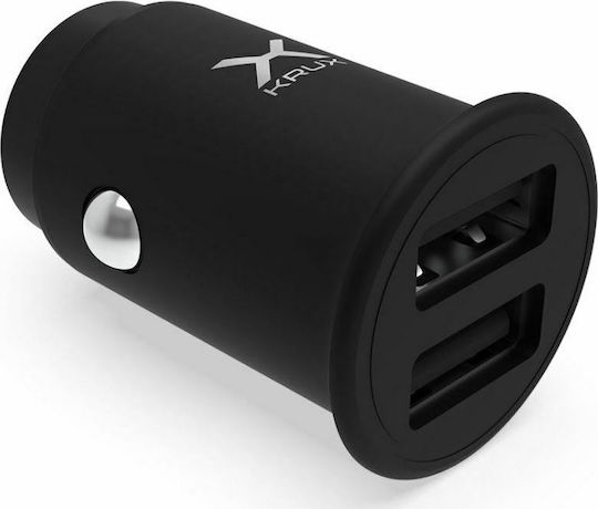 Krux Φορτιστής Αυτοκινήτου 24W 2.4A με Θύρες: 2xUSB Μαύρος