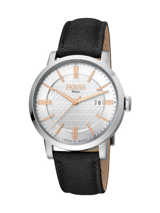 Ferre Milano Watch Battery with Black Leather Strap