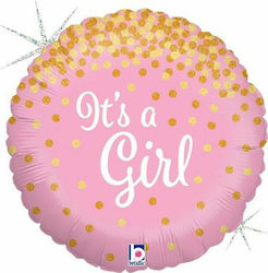 Balloon Foil Girl Birth Round Pink 46cm