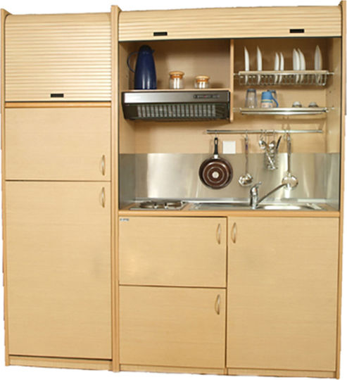Silver ΚΣ190 Kitchenette with Right Sink Bowl 190x65x204cm Oak Οριζόντιο με Μεγάλο Ψυγείο & Φουρνάκι