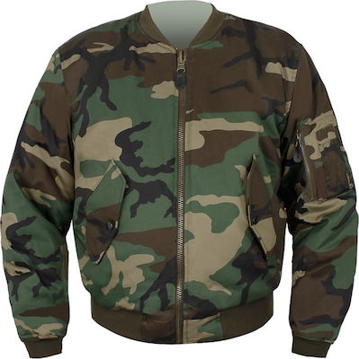 Mil-Tec Яке MA-1 Flight Jacket Woodland в Зелен Цвят