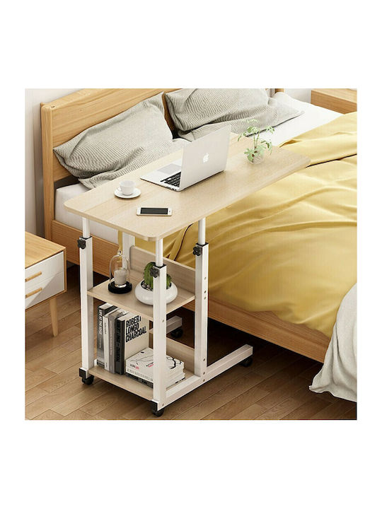 Masă Laterală Rectangulară Babs Din Lemn Cu Roți Alb - Natural L60xL40xÎ85cm