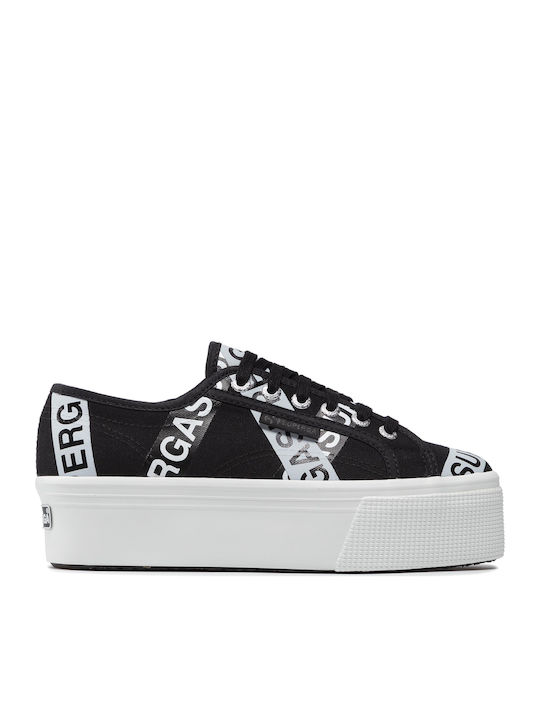 Superga 2790 Lettering Tape Women's Flatforms Sneakers Black