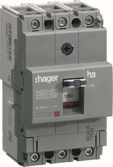 Hager X160 Industrial Automatic Power Αυτόματος Διακόπτης Ισχύος 25kΑ 3P 160Α Ρυθμιζόμενος HHA160H