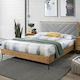 Κρεβάτι Υπέρδιπλο Υφασμάτινο Γκρι Sandra με Τάβλες 160x210cm