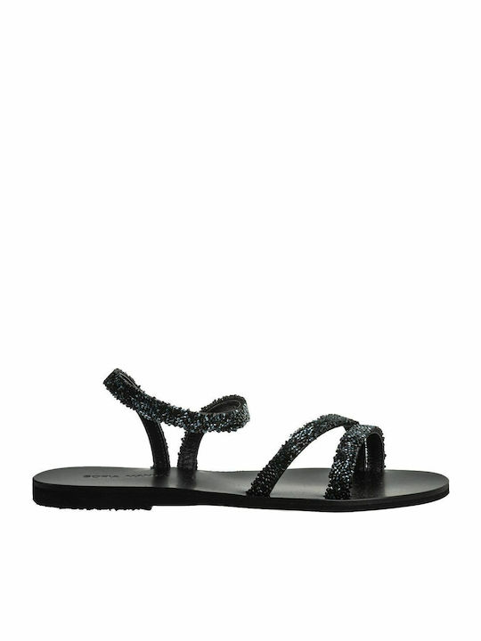 Sofia Manta Leather Women's Flat Sandals in Bla...