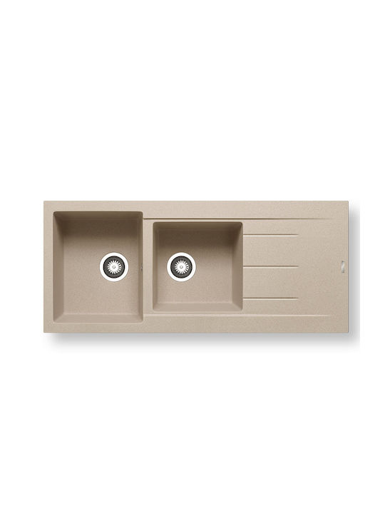 Pyramis Alazia 1 3/4B 1D 079812711 Drop-In Spüle Links aus Verbundgranulat B116xT50cm Beige