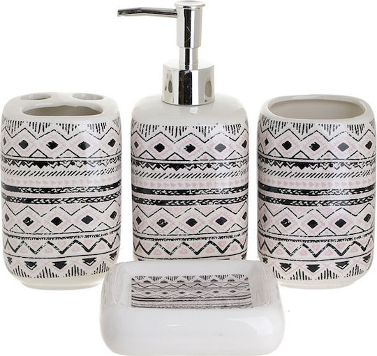Inart Set Accesorii Baie Ceramică Black/Pink 4buc