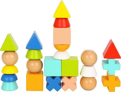 Tooky Toys Stacking Toy Παιχνίδι Στοίβαξης με Σχήματα & Κάρτες made of Wood for 36++ Months