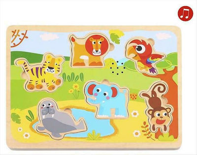 Wooden Kids Peg Puzzle Ζώα for 1+ Years 6pcs Tooky Toys