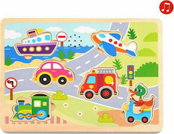 Wooden Kids Peg Puzzle Οχήματα for 1+ Years 6pcs Tooky Toys