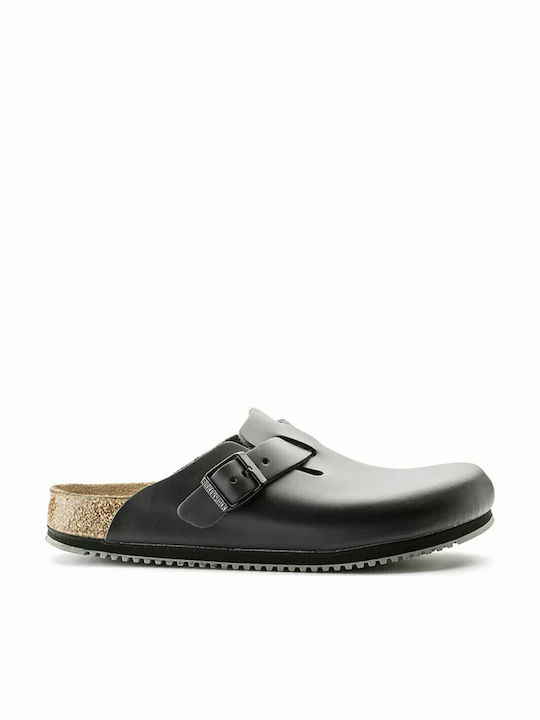 Birkenstock Boston Black Leather Anatomic Clogs Black
