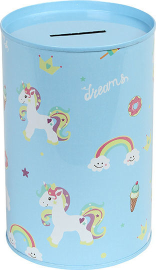 Keskor Unicorn Children's Money Box Metal Blue 8.5x8.5x13cm