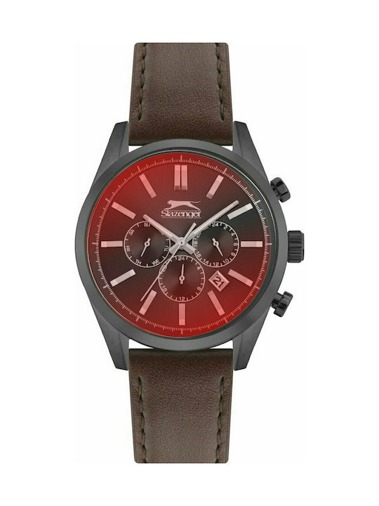 Slazenger Watch Chronograph Battery with Brown Leather Strap