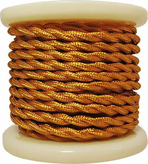 Elvhx Textile Υφασμάτινο Καλώδιο 2x0.75mm² 10m Στριφτό Γυαλιστερό σε Χρυσό Χρώμα 10m EL338003