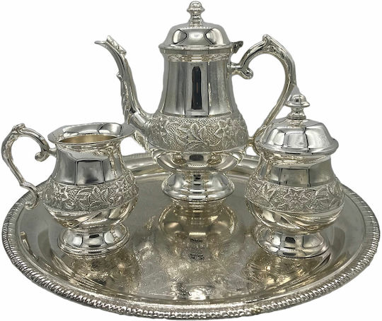 Karvounis Teeset mit Tasse Aluminium Silber 4Stück